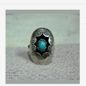 Native sterling silver shadow box turquoise ring